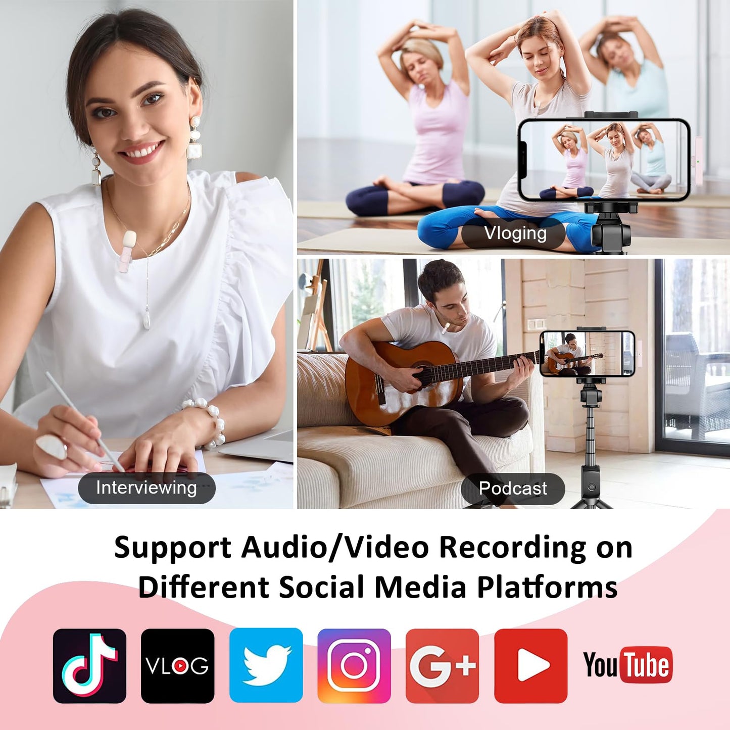 MAYBESTA Wireless Mini Microphone for iPhone, Android Phone - 2 Pack Lavalier Lapel Mic for Audio Video Recording - Clip on Content Creator Microphones for YouTube Tiktok Podcast Vlogging