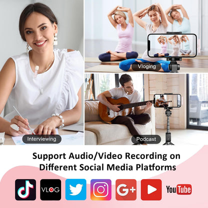 MAYBESTA Wireless Mini Microphone for iPhone, Android Phone - 2 Pack Lavalier Lapel Mic for Audio Video Recording - Clip on Content Creator Microphones for YouTube Tiktok Podcast Vlogging