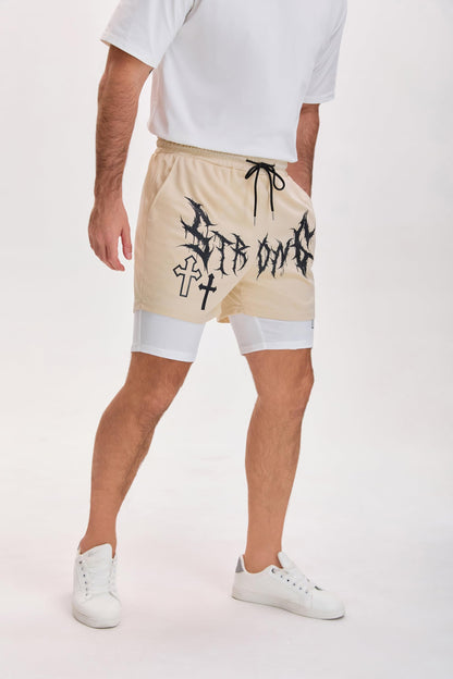 QJQ Men's 2 in 1 Goth Graphic Drawstring Elastic Waist Shorts Summer Casual Workout Athletic Gym Track Shorts