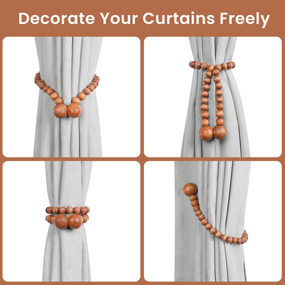 KLOGTSIND Magnetic Curtain Tiebacks, Curtain Holdbacks for Curtains 2 Pack, Wood Bead Curtain Holders for Boho Bedroom Decor, Baby Nursery Decor, Farmhouse Decor