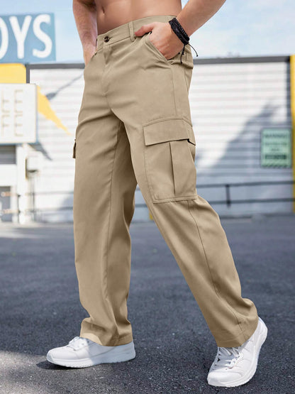 Comdecevis Mens Casual Cargo Pants Baggy Straight Leg Sweatpants with Large Flap Pockets Hiking Sports Trousers