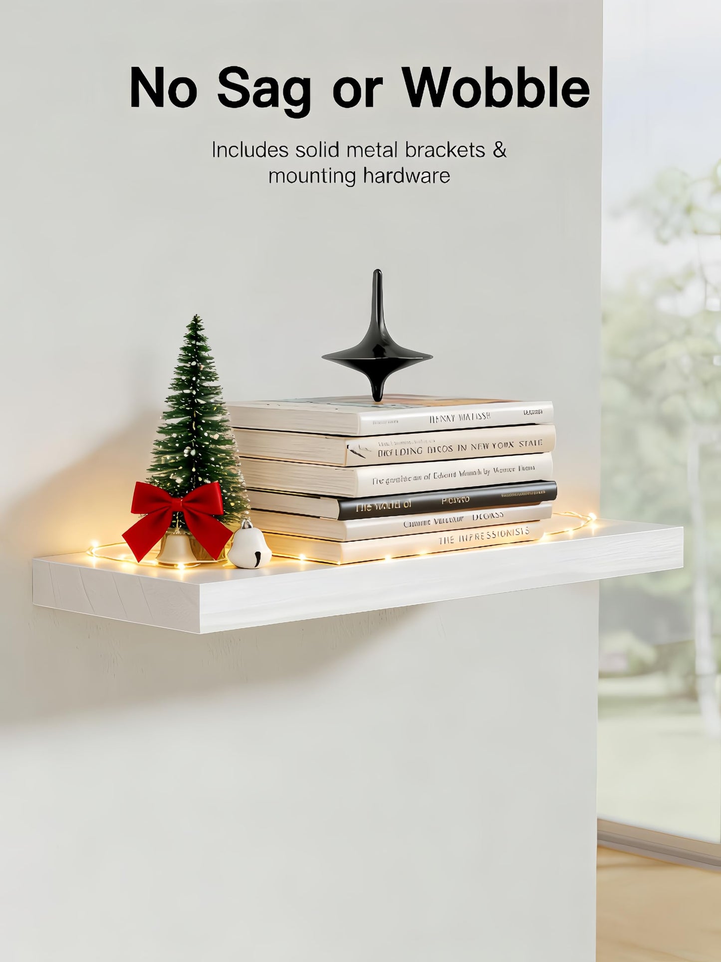 AMADA HOMEFURNISHING Floating Shelves, Paulownia Wood Wall Shelves for Bathroom/Living Room/Bedroom/Kitchen/Home Office, Natural Wood Floating Shelf for Home Storage & Organization, Set of 4, AMFS40BN