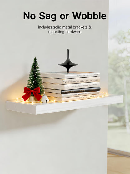 AMADA HOMEFURNISHING Floating Shelves, Paulownia Wood Wall Shelves for Bathroom/Living Room/Bedroom/Kitchen/Home Office, Natural Wood Floating Shelf for Home Storage & Organization, Set of 4, AMFS40BN