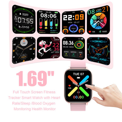 Smart Watch for Men Women Compatible with iPhone Samsung Android Phone 1.69 inch Full Touch Screen IP68 Waterproof Bluetooh Fitness Tracker Heart Rate/Sleep Monitor (Black)