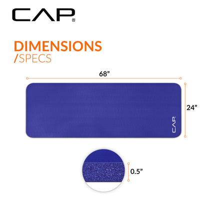 CAP Barbell 1/2-Inch High Density Exercise Yoga Mat with Strap | Multiple Options