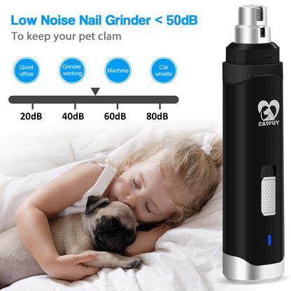 Casfuy Dog Nail Grinder Upgraded - Professional 2-Speed Whisper-Quiet Electric Pet Nail Trimmer Painless Paws Grooming & Smoothing for Small Medium Large Dogs & Cats (Dark Blue)
