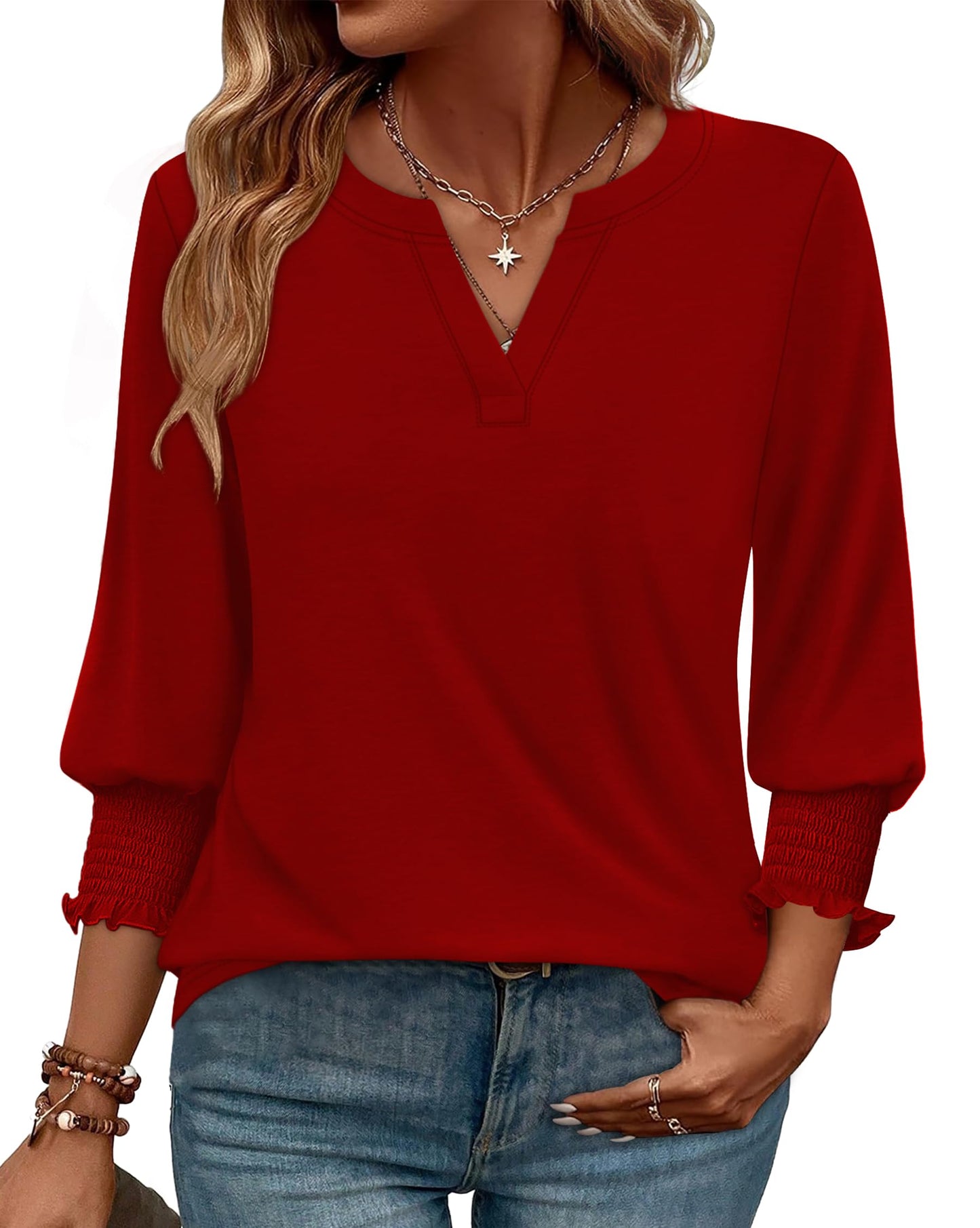 WIHOLL 3/4 Length Sleeve Womens Tops Summer Shirts Spring Vacation Outfits Dressy Casual Trendy Fall S-3XL