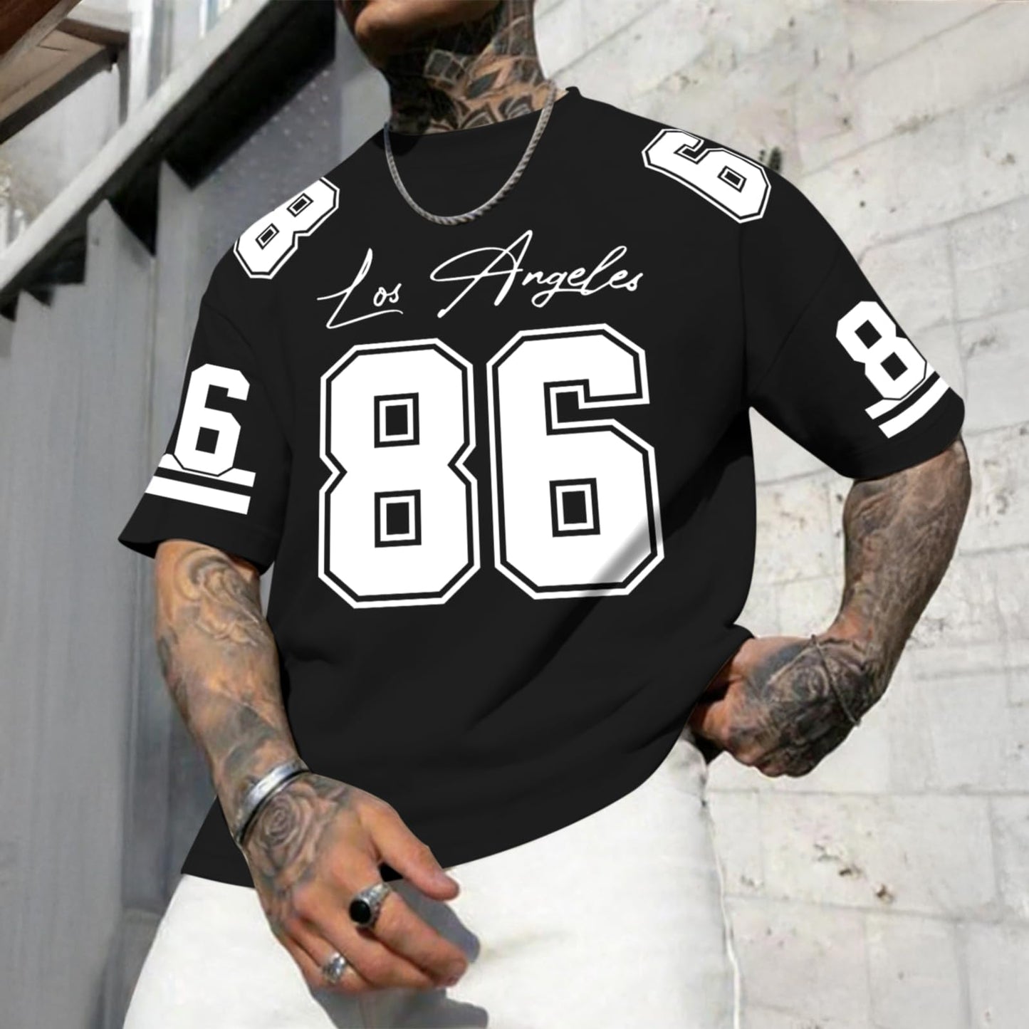 Graphic Tees Men Oversized Streetwear Tshirts for Men Number Los Angeles Print Jerseys Shirt Casual Tee Top