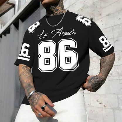 Graphic Tees Men Oversized Streetwear Tshirts for Men Number Los Angeles Print Jerseys Shirt Casual Tee Top