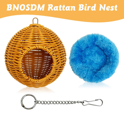 BNOSDM Rattan Bird Nest Parrot Nesting House Parakeet Nesting Soft Lovebird Warm Bed Sleeping for Parrots Bird Cage Accessories for Cockatiels Budgerigars Finches Canaries (Single-Hole Style)