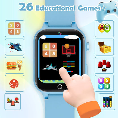 Luyiilo Smart Watch for Kids, with 26 Puzzle Games, Touch Screen, HD Camera, Alarm Clock, Toys for Ages 4-12 Years Old.Birthday Gift for Boys Girls (Blue)