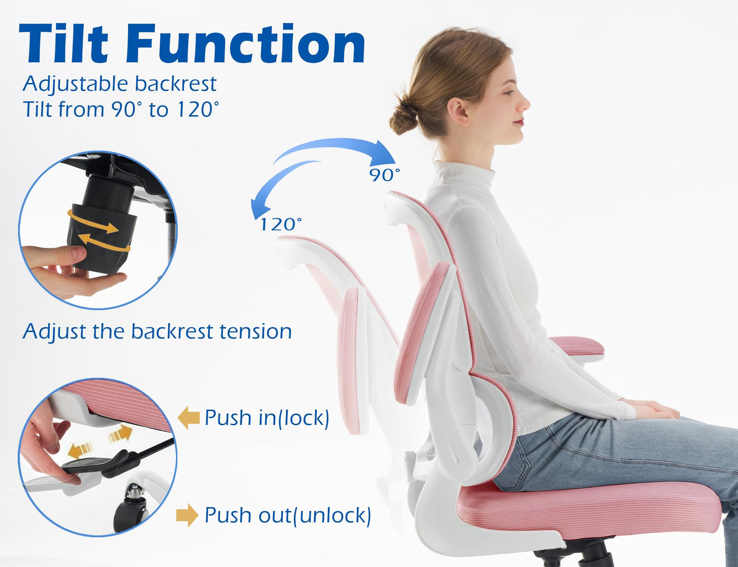 TRALT Ergonomic Office Chair - Desk Chair with Adjustable Lumbar Support Computer Chair - Mesh Comfy Chair with Flip-up Armrests - Gaming Chairs for Adults Home Office (Leather, White)