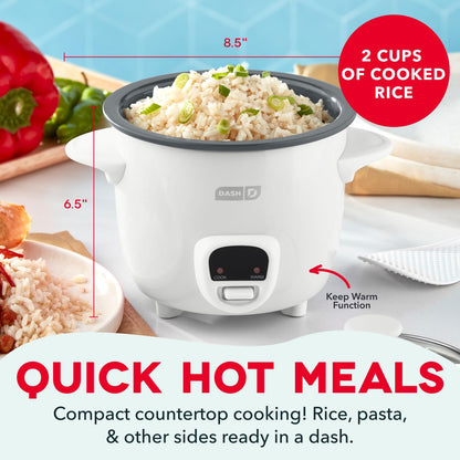 Dash Mini Rice Cooker | Small Rice Maker, 2 Cups Cooked / 1 Cup Uncooked, Ceramic Nonstick Removable Pot, Keep Warm Function, Compact and Portable for Dorm, Travel, Single Serve, Aqua