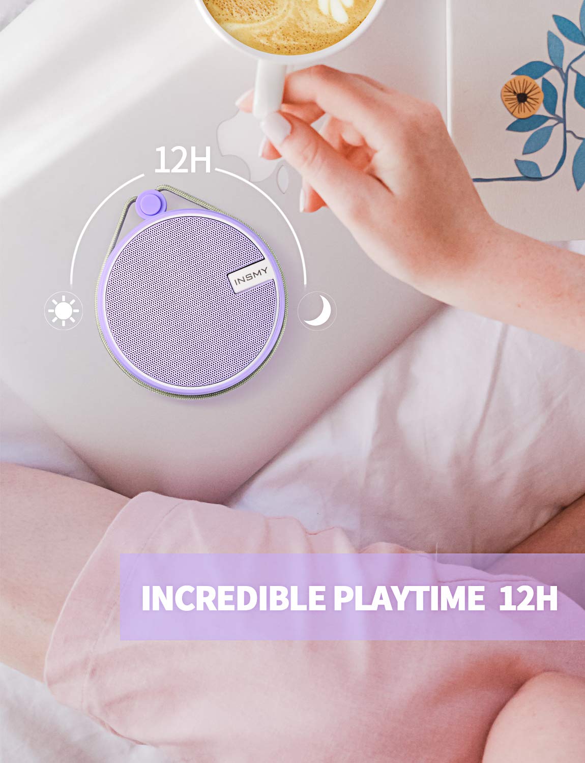 INSMY C12 IPX7 Waterproof Shower Bluetooth Speaker, Portable Small Speaker, Speakers Bluetooth Wireless Loud Clear Sound Support TF Card Suction Cup for Kayak Canoe Beach Gift (Black)