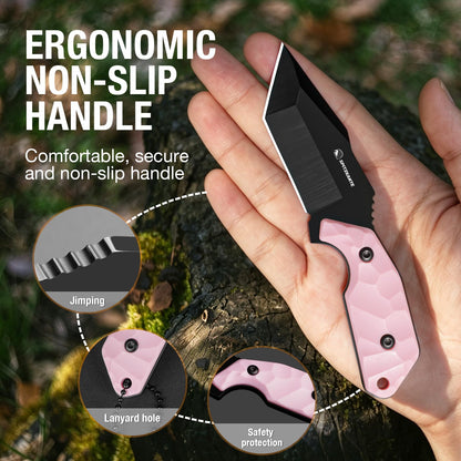 Neck Knife with Sheath and Necklace X-TAN-K, Horizontal Carry Knife with Full Tang Tanto 5Cr14MoV Steel Blade, Khaki ABS Handle, EDC, Outdoor, Camping & Hiking