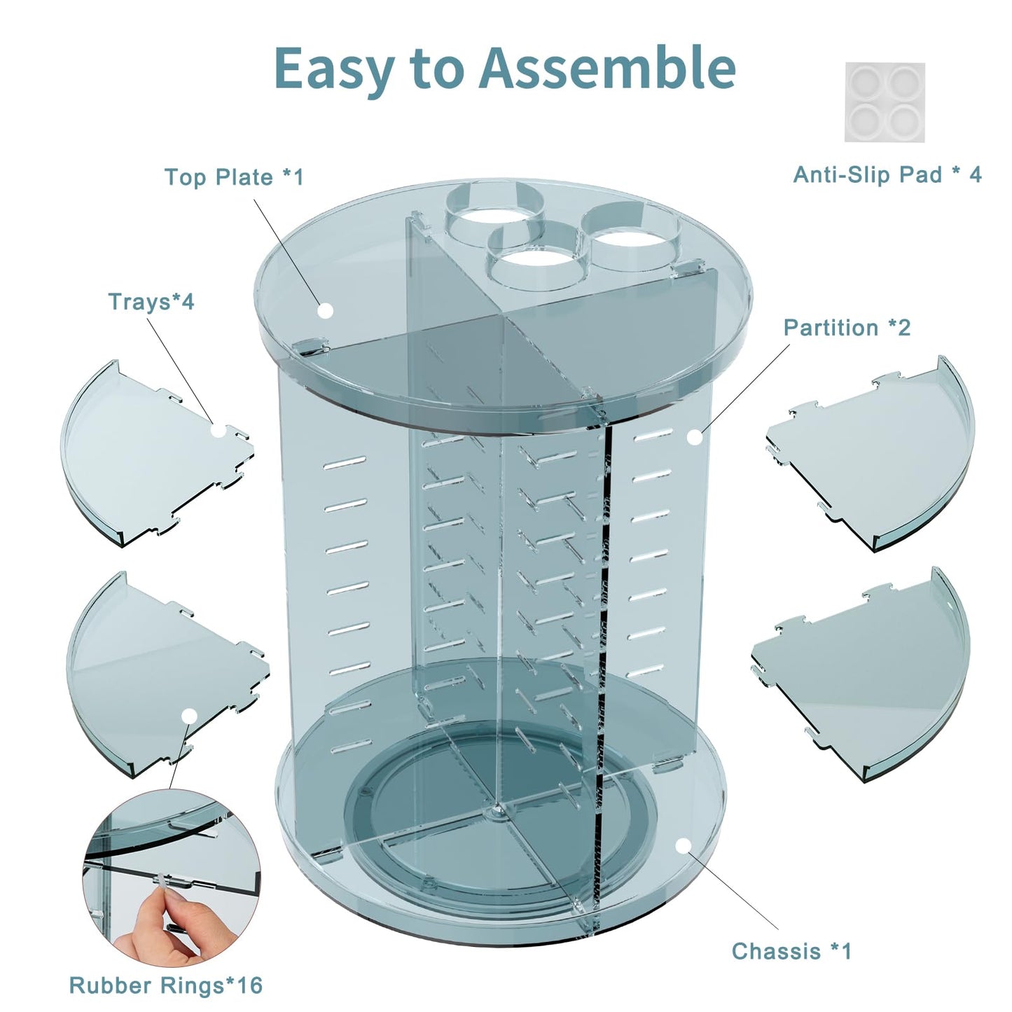 Rotating Makeup Organizer, DIY 8 Adjustable Layers Spinning Skincare Storage, Cosmetic Display Case with Brush Holder and Perfume Tray, Multi-Function Vanity Bathroom Countertop Organizer Black