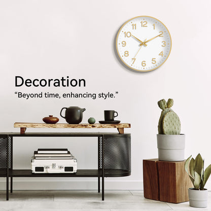 Roymnie Wall Clock Green, Silent Wall Clocks Battery Operated 8 Inch-Modern Non Ticking Analog Clock Decorative for Kitchen Office Bathroom Bedroom(Gold)