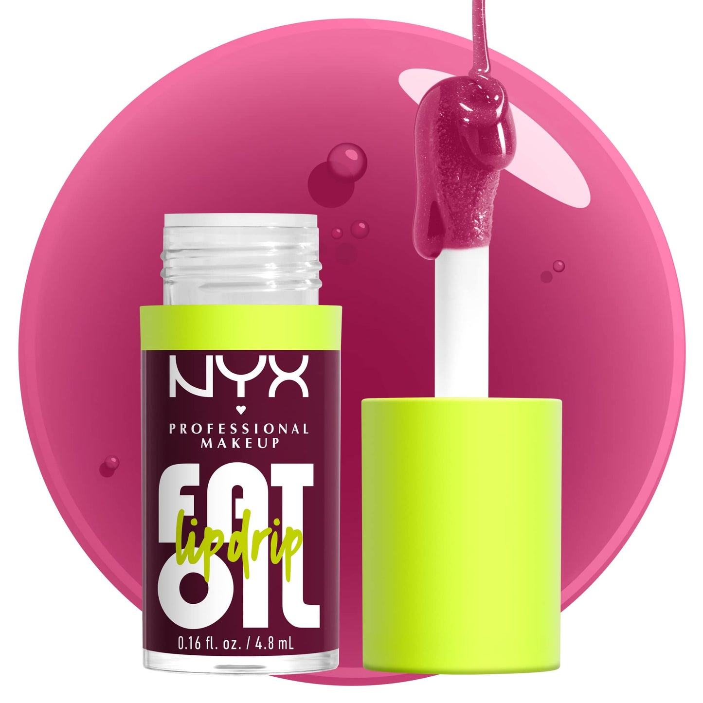 NYX PROFESSIONAL MAKEUP Fat Oil Lip Drip, Moisturizing Lip Oil Gloss, Vegan Tinted Formula, Up to 12 HR Hydration - Supermodel (Shimmering Magenta)