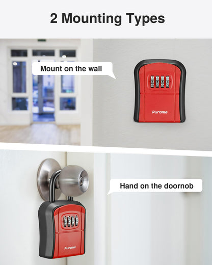 Puroma Key Lock Box, Portable Combination Lockbox Wall-Mounted Key Storage Box for House Keys, Resettable Code Safe Security Lock Box for Home, Office, Apartment Spare Key Storage (1 Pack, Gray)