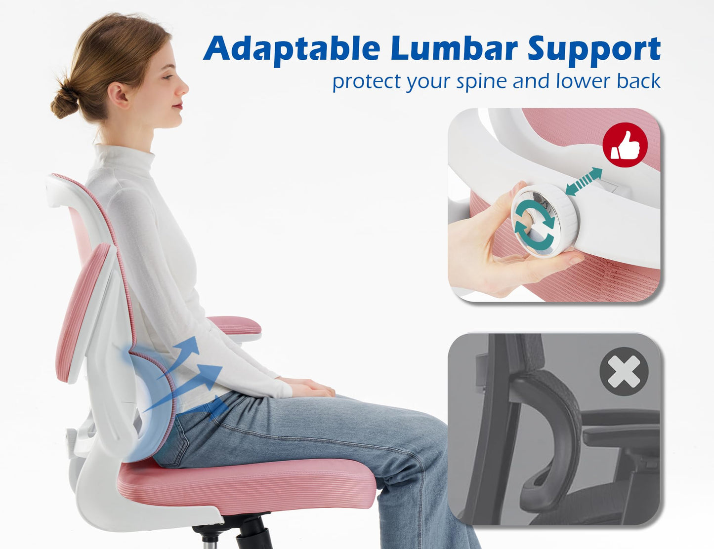 TRALT Ergonomic Office Chair - Desk Chair with Adjustable Lumbar Support Computer Chair - Mesh Comfy Chair with Flip-up Armrests - Gaming Chairs for Adults Home Office (Leather, White)