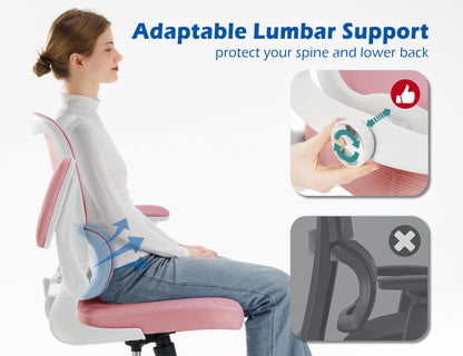 TRALT Ergonomic Office Chair - Desk Chair with Adjustable Lumbar Support Computer Chair - Mesh Comfy Chair with Flip-up Armrests - Gaming Chairs for Adults Home Office (Leather, White)