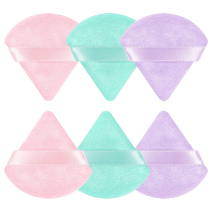 Pimoys 6 Pieces Powder Puff, Face Makeup Sponge Soft Velour Triangle Powder Puffs Beauty Sponge for Loose Powder (Black, Pink)