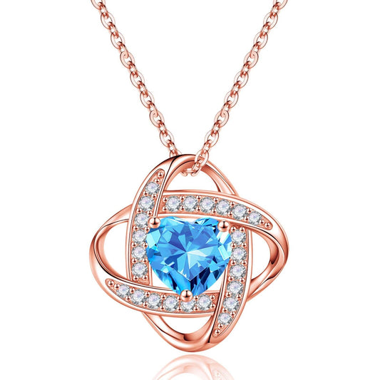 Iefil 925 Sterling Silver Love Knot Birthstone Necklace, Anniversary Birthday Gifts for Women, Jewelry Gift for Wife Mom Girlfriend Daughter