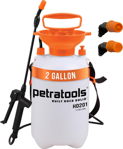 Petratools 1 Gallon Pump Sprayer – HD101 Garden Sprayer for Weeds, Lawn Care & Pesticides – 52” Long Hose, 2 Nozzles & Easy Carry Handle – Durable & Lightweight