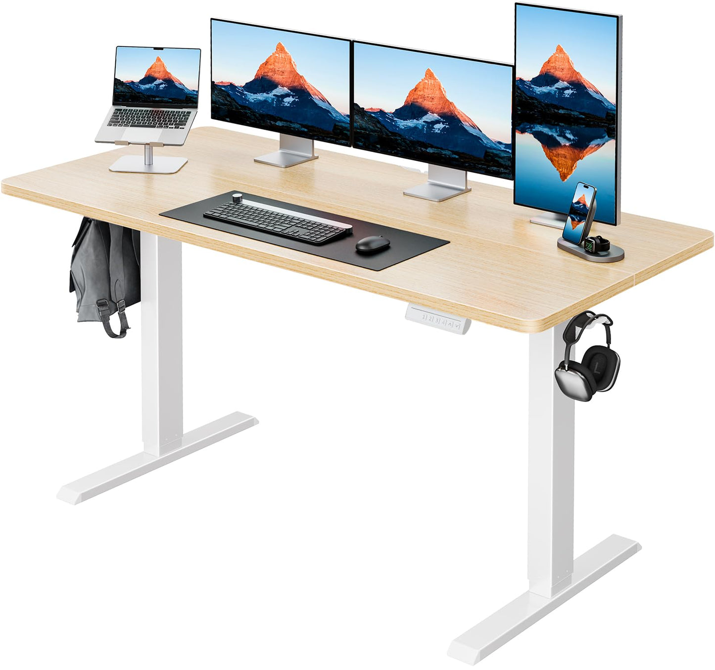 HUANUO 32" Small Electric Standing Desk Adjustable Height, 4 Memory Height Settings, Sit Stand Up Desk for Home Office & Computer Workstation, LightWalnut