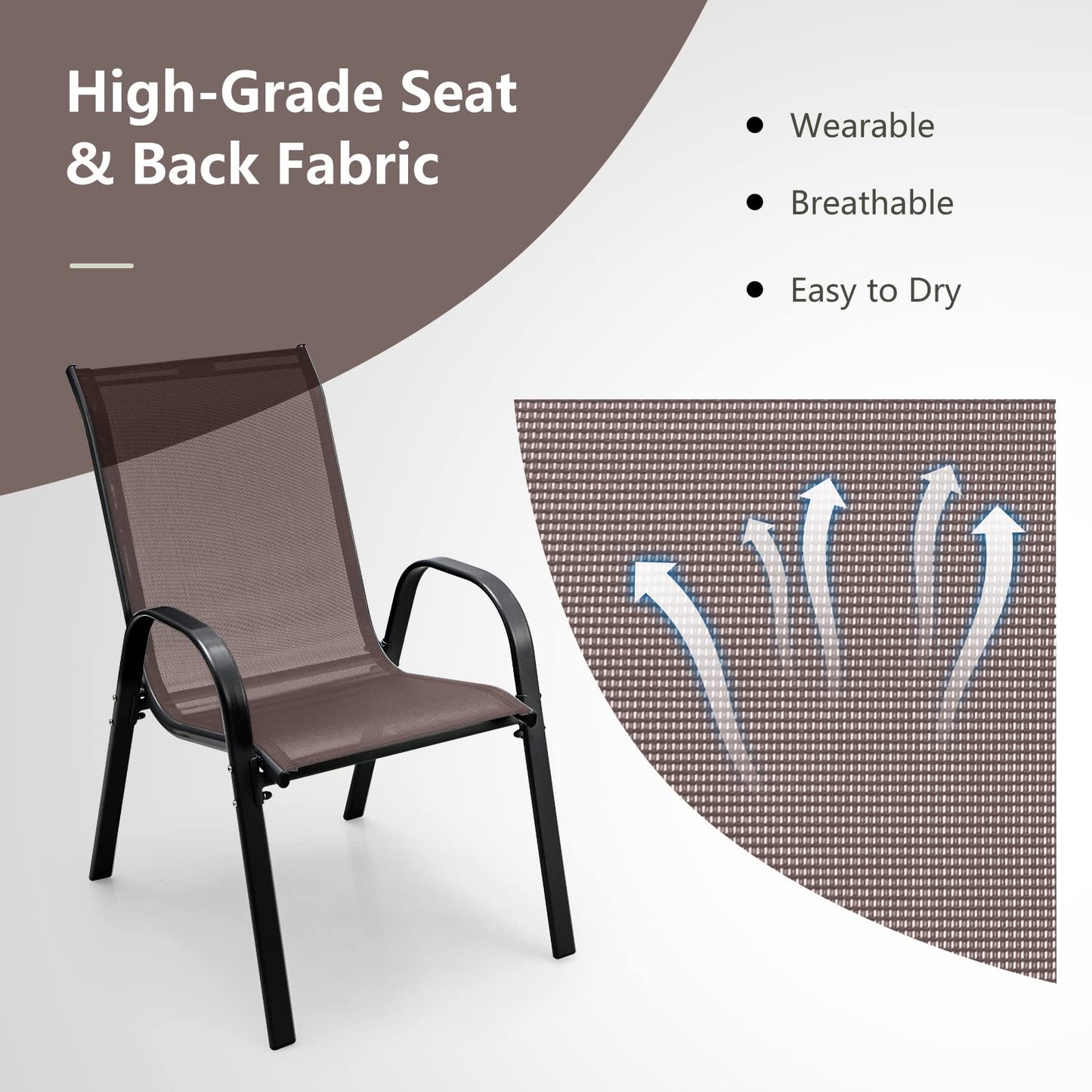 Tangkula Patio Dining Chairs Set of 4, Outdoor Stackable All Weather Heavy Duty Dining Chairs Set with Armrests, Support 330 LBS, for Poolside, Backyard, Garden, Deck, Front Porch (Brown)