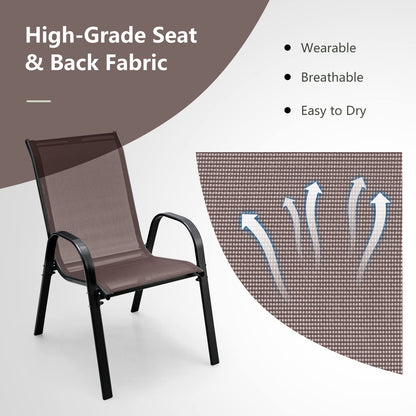 Tangkula Patio Dining Chairs Set of 4, Outdoor Stackable All Weather Heavy Duty Dining Chairs Set with Armrests, Support 330 LBS, for Poolside, Backyard, Garden, Deck, Front Porch (Brown)