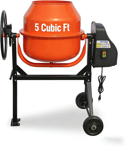 5 Cubic Ft Concrete Cement Mixer with Wheel and Stand,Electric ConcreteMixer 0.75 HP 550W Adjustable Tilt, Portable Heavy Concrete Mud Mixer Toolsfor Mortar Stucco Seeds and Fodder