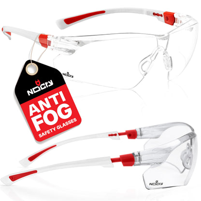 NoCry Clear Safety Glasses for Men and Women with Anti-Fog and Scratch Resistant Wrap Around Lenses, Adjustable Temples and Nose Pads — ANSI Z87 Certified Protective Eyewear with 100% UV Shielding