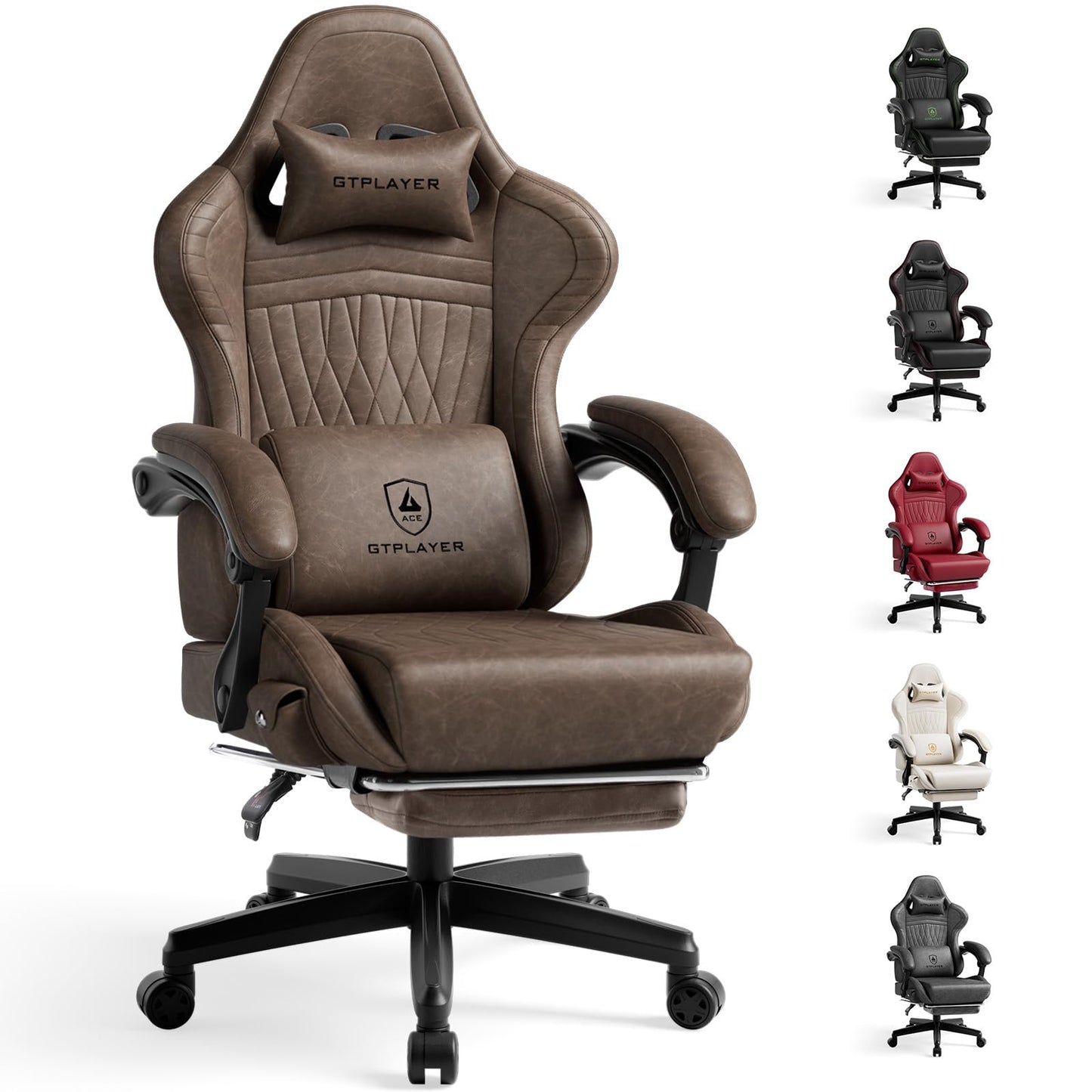 GTPLAYER Gaming Chair for Adults, Ergonomic Computer Game Chairs with Speakers, Footrest & Linkage Armrest, Reclining High Back Silla Gamer for Home Office, Ace Pro, Off-White