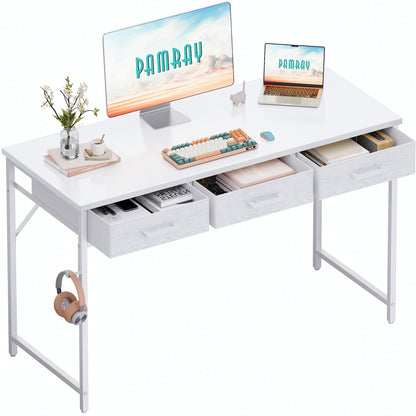 Pamray 32 Inch Small Computer Desk with 2 Drawers for Bedroom Study Writing Home Office Table for Small Spaces White
