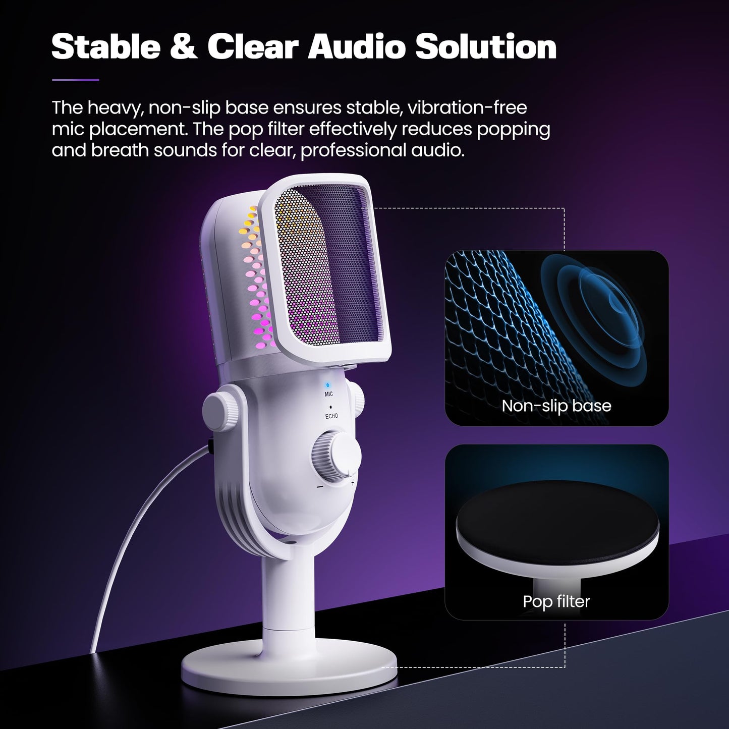 USB Microphone for PC Gaming: Condenser Microphone RGB for Gamer with Stand Mic - Recording Mic for Computer&Laptop with Qiuck Mute - Desk Podcast Mic for Podcast & Singing & Streaming & Youtube Black