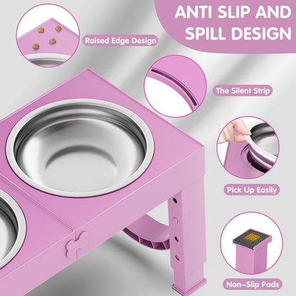 XIAZ Elevated Dog Bowls Large Breed Raised Dogs Bowl Stand Large/Medium Sized Dog Stainless Steel Food Water Bowl Stands 5 Heights Adjustable 9/11/12/14in Black Pet Feeder Dish Station