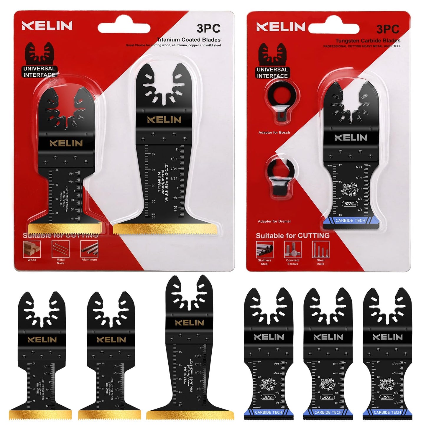KELIN 6PCS Oscillating Multi Tool Hook Knife Blades, Multitool Saw Blades for Soft Materials Like Roofing Shingles, Carpet, Cardboard & PVC Flooring, Universal Interface
