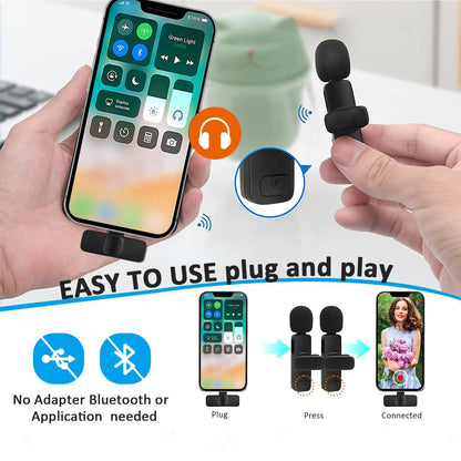 MAYBESTA Wireless Mini Microphone for iPhone, Android Phone - 2 Pack Lavalier Lapel Mic for Audio Video Recording - Clip on Content Creator Microphones for YouTube Tiktok Podcast Vlogging