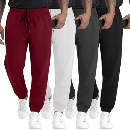 August Alley 4 Pack Mens Athletic Joggers Gym Workout Running Sweatpants Lounge Drawstring Track Sweat Pants with Pockets
