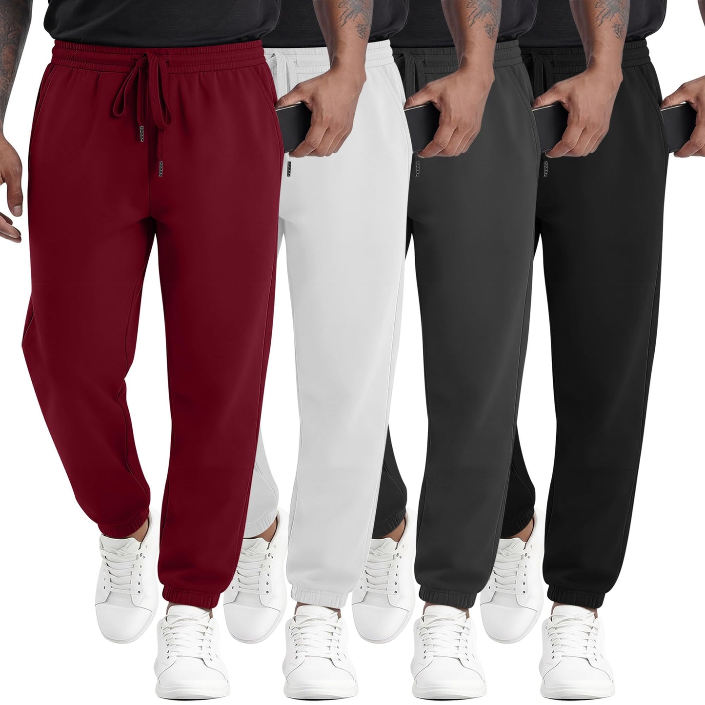 August Alley 4 Pack Mens Athletic Joggers Gym Workout Running Sweatpants Lounge Drawstring Track Sweat Pants with Pockets