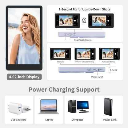 Selfie Monitor Screen, Vlog 4K 30fps Video Recording for iPhone & Android Using Phone Rear Camera for Selfie Vlog Live Stream TikTok, with Blue Tooth Remote, Content Creator Essentials (Purple)