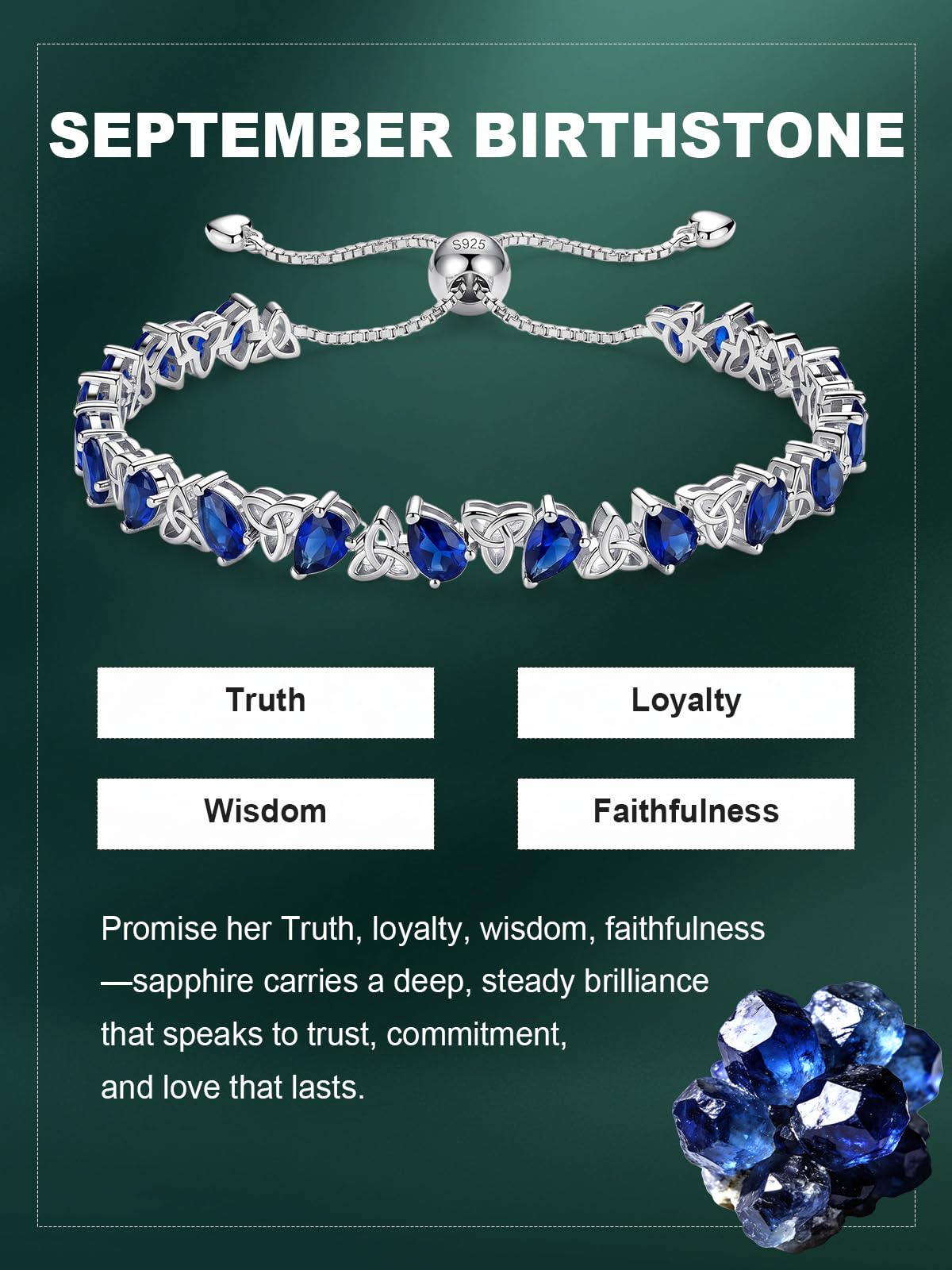 Birthstone Bracelets for Women, Pear Cut Tennis Bracelet 925 Sterling Silver, 6-9 Inch Adjustable Celtic Knot, Anniversary Birthday Jewelry Gifts for Women