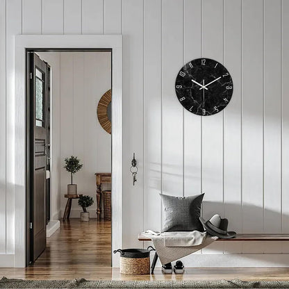 White Marble Glass Wall Clocks Battery Operated 12 Inch Abstract Decorative Analog Wall Clocks for Living Room Bedroom Office Silent Wall Clock Modern