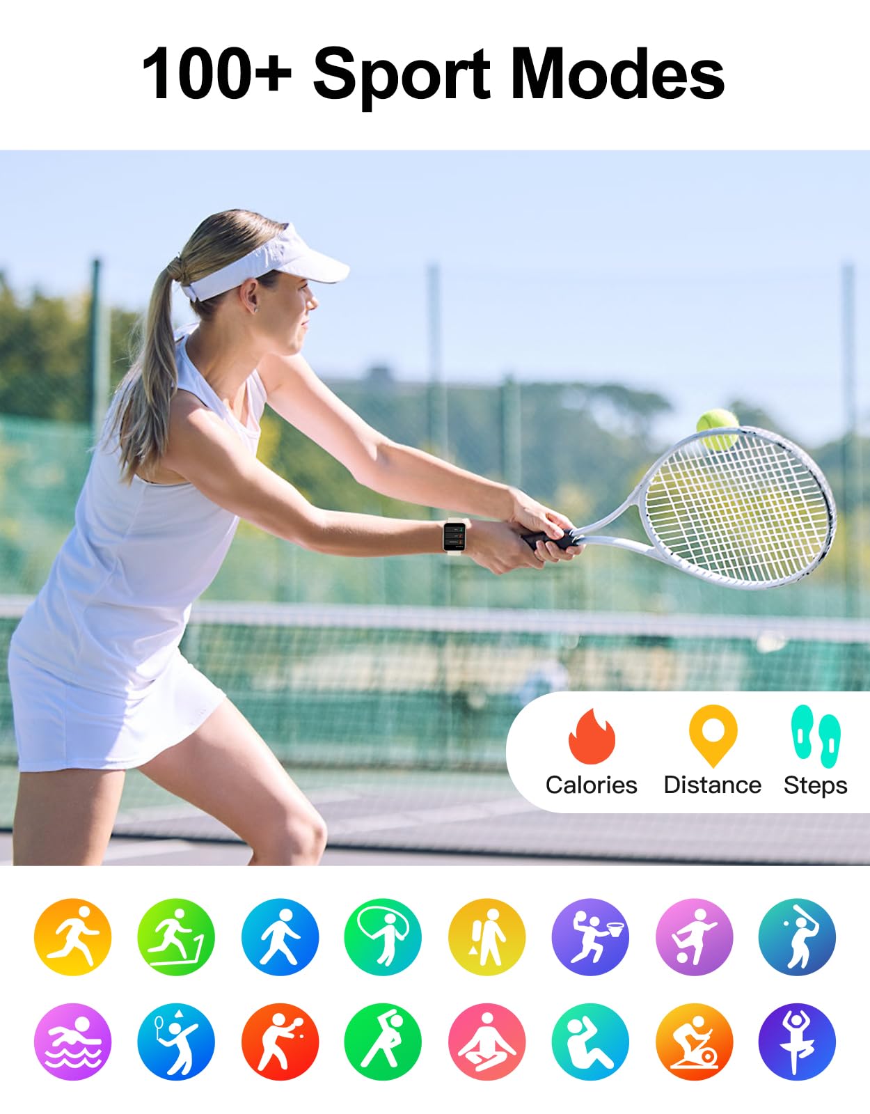 Smart Watch (Answer/Make Calls), 1.85" Smart Watches for Men Women Digital Watch Fitness Tracker with 100+ Sport Modes Heart Rate Monitor for iOS Android Phones Waterproof Black