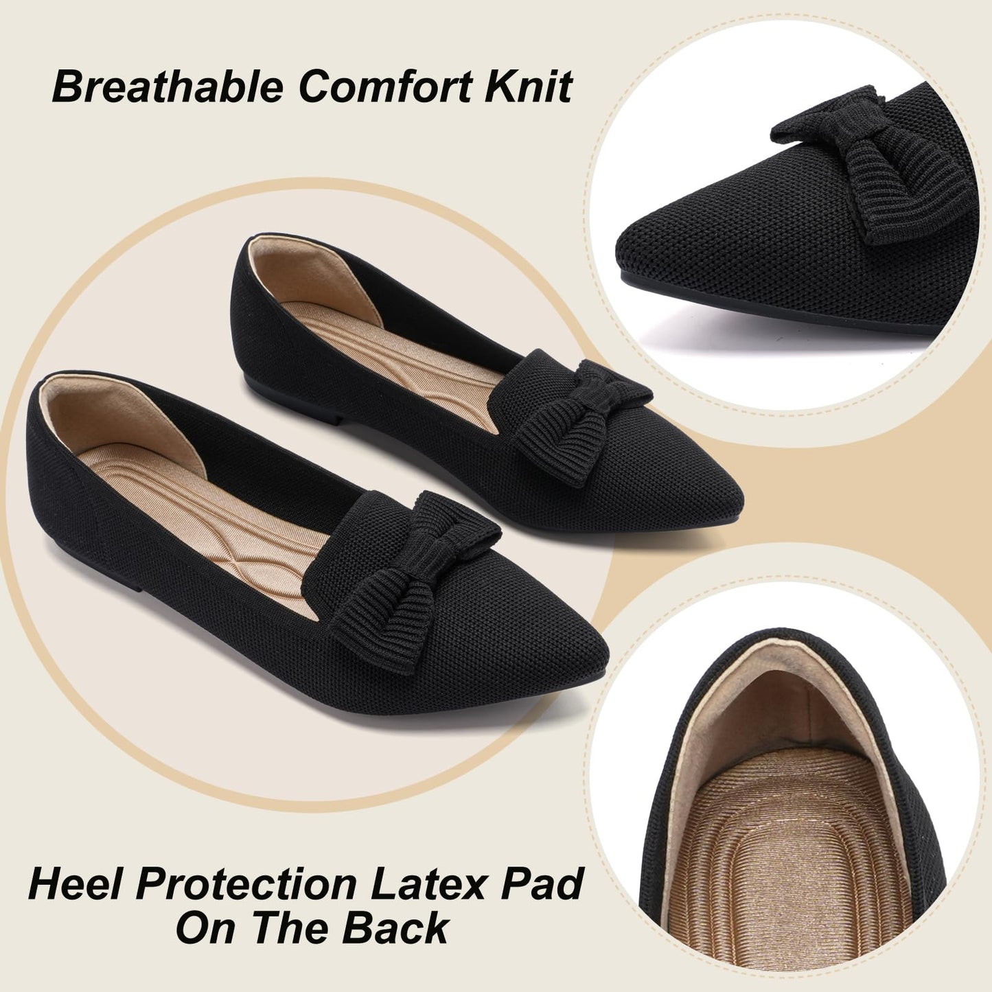 Flats for Women Mesh Ballet Flats with Bow Pointed Toe Comfortable Dressy Knit Breathable for Work Office
