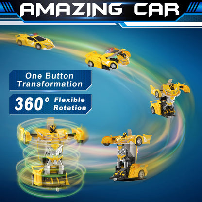 FDJ Remote Control Car - Transform Toys Car Robot, One Button Deformation to Robot with Flashing Light, 2.4Ghz 1:18 Scale Transforming Police Car Kids Toys with 360 Degree Rotating, Girls Boys Toys