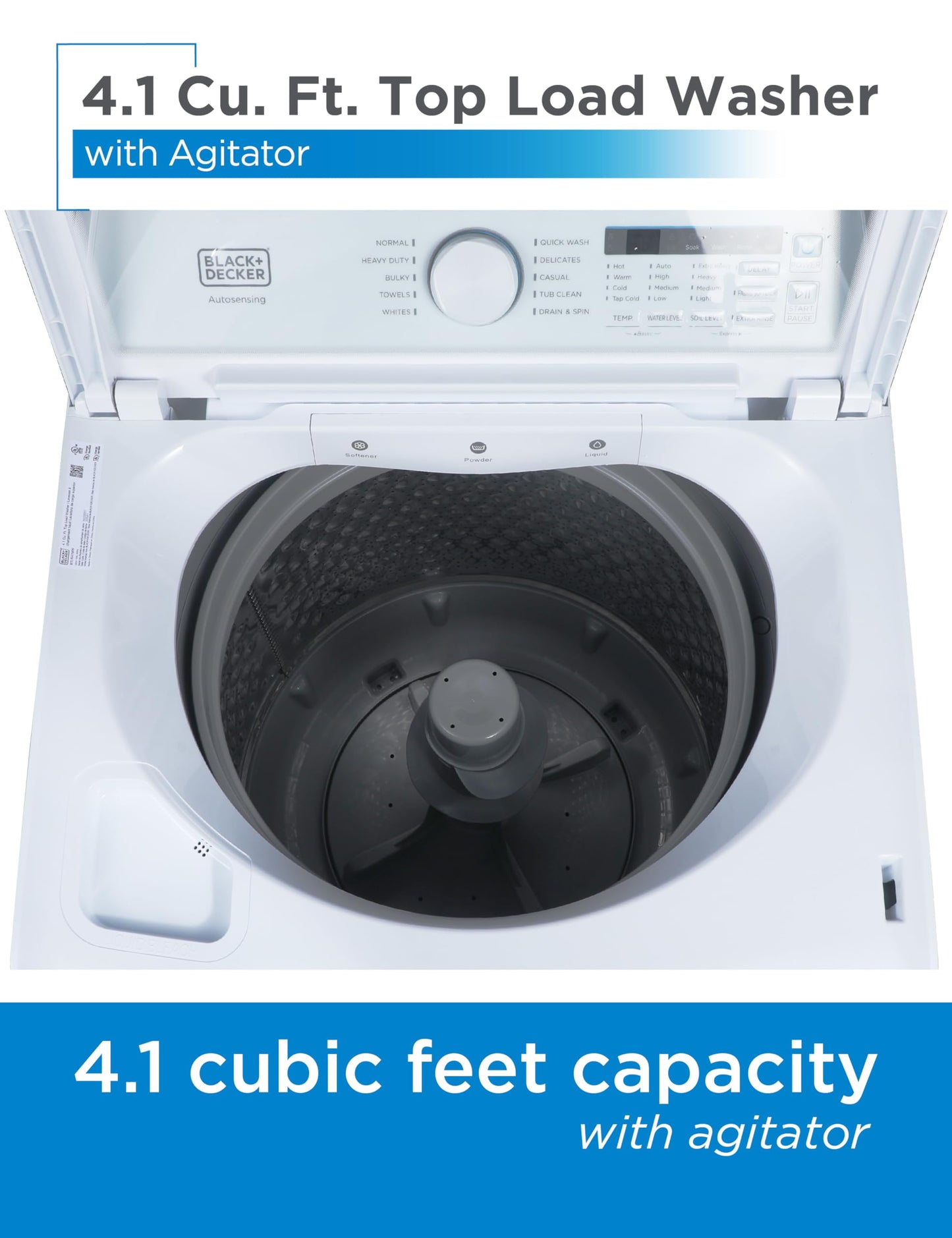 BLACK+DECKER 0.9 Cu. Ft. Portable Washer, 6.6 lb. Capacity Washing Machine for Homes & Apartments, 5 Wash Cycles, Quick Connect Sink Adapter and Drain Hose Included, LED Display, BPWM09W, White