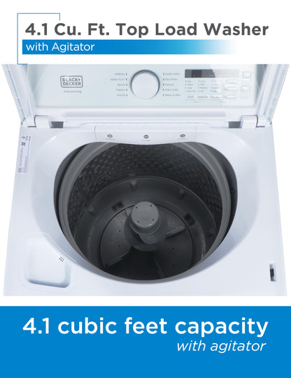 BLACK+DECKER 0.9 Cu. Ft. Portable Washer, 6.6 lb. Capacity Washing Machine for Homes & Apartments, 5 Wash Cycles, Quick Connect Sink Adapter and Drain Hose Included, LED Display, BPWM09W, White