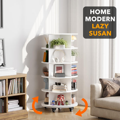 SpaceAid Spinning Shoe Rack with Wheels, 7 Tier Rotating Organizer Shoe Tower Lazy Susan with Thick Bottom, 360 Display Revolving Storage Shelf, Round Circular Rotate Organization, White